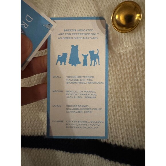 Draper James XL Dog Sweater White With Navy Stripes Gold Buttons - Picture 6 of 8